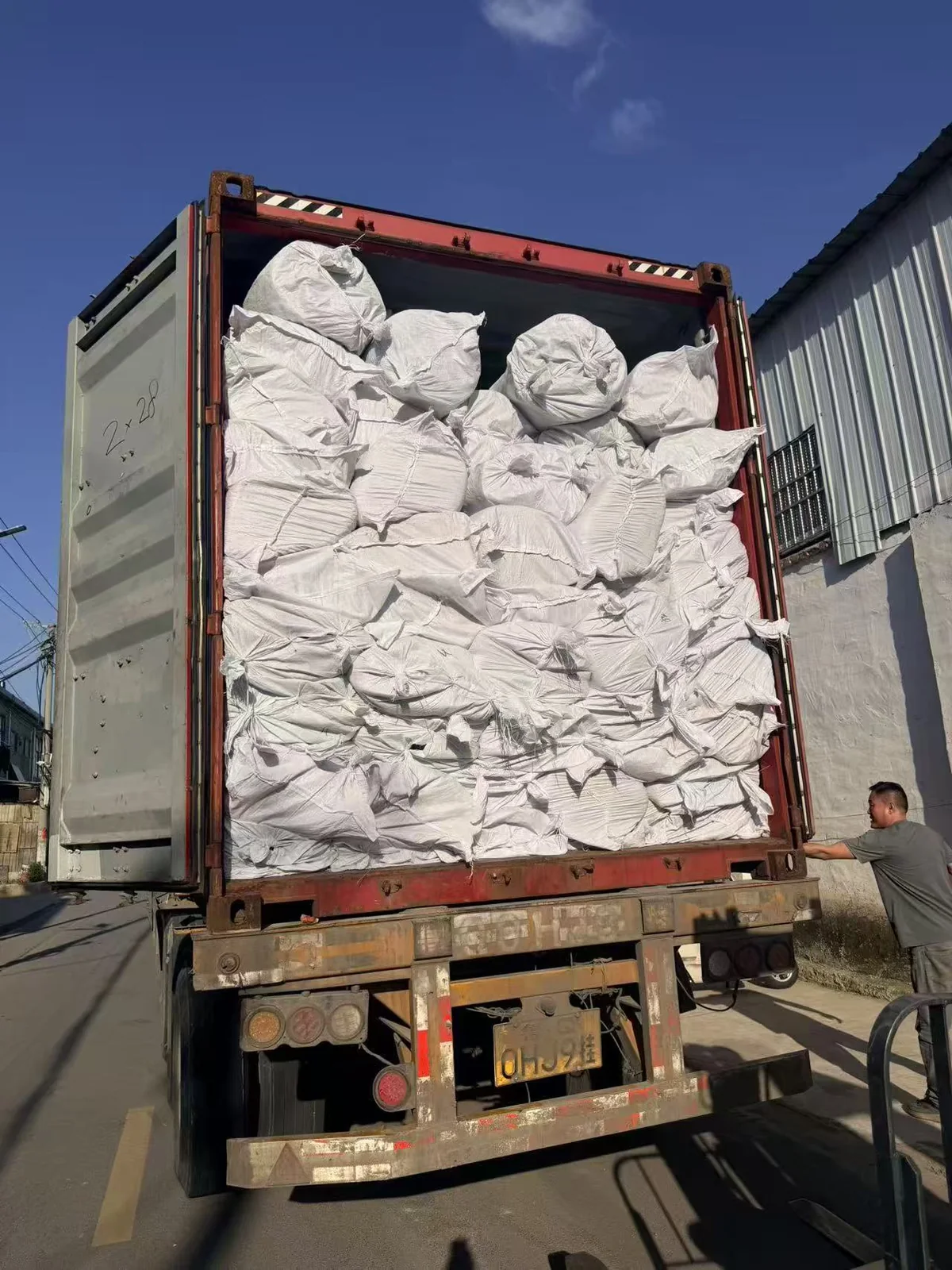 Bag packed PVC mats loaded into a container