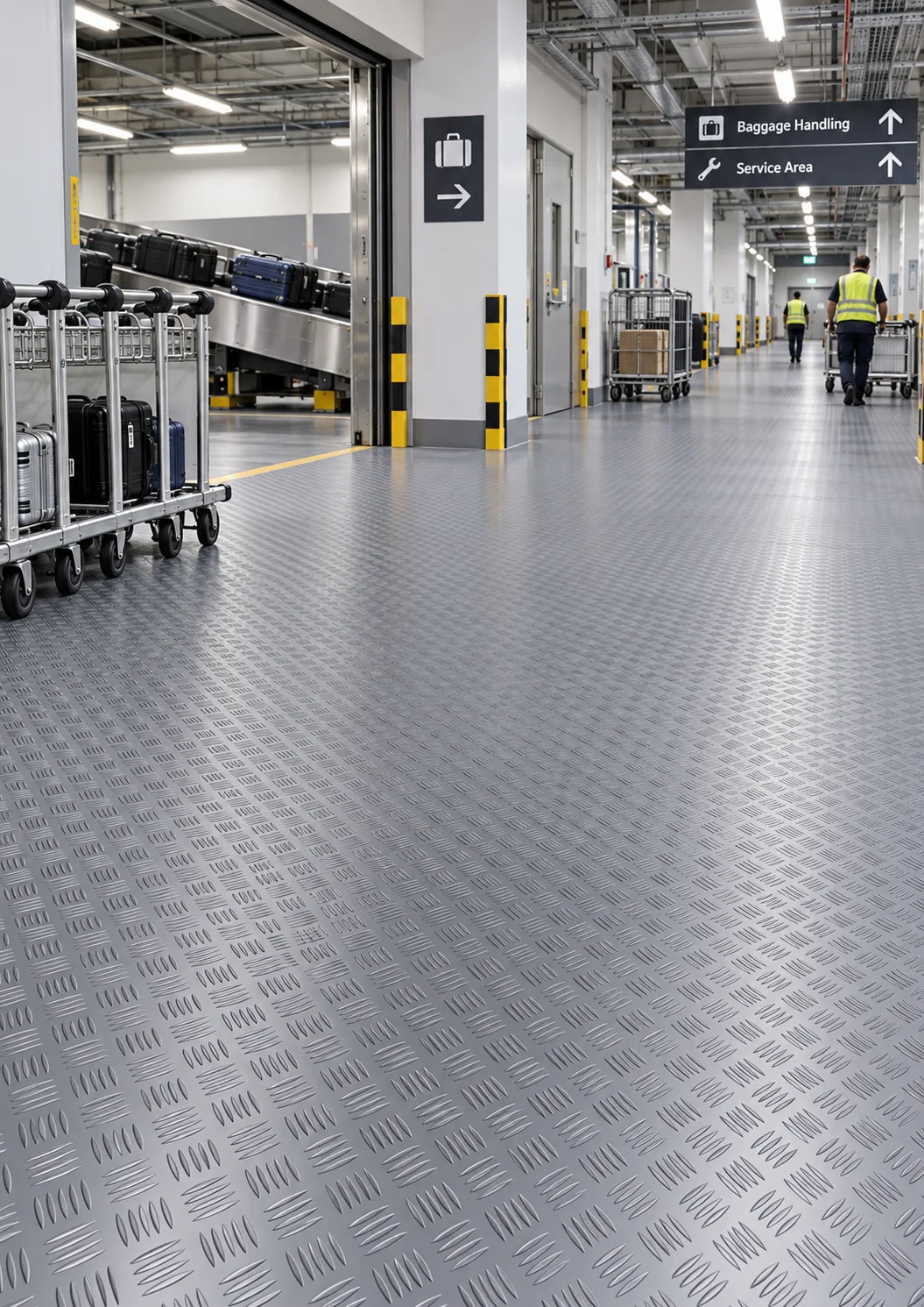 Airport service corridor with anti-slip flooring